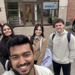 student selfie outside an employer premises